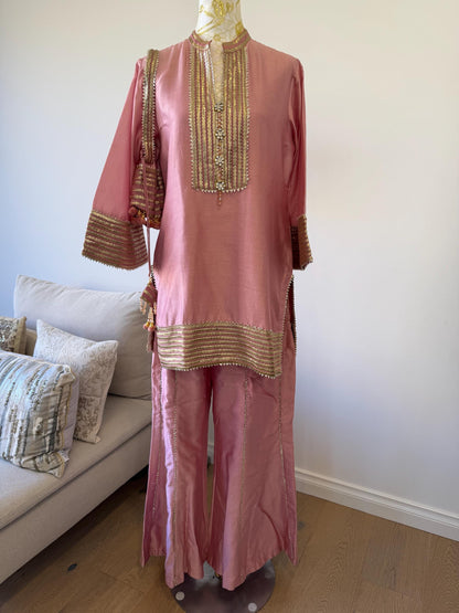 Dusty Pink Mul Chanderi Sharara Set with Statement Dupatta