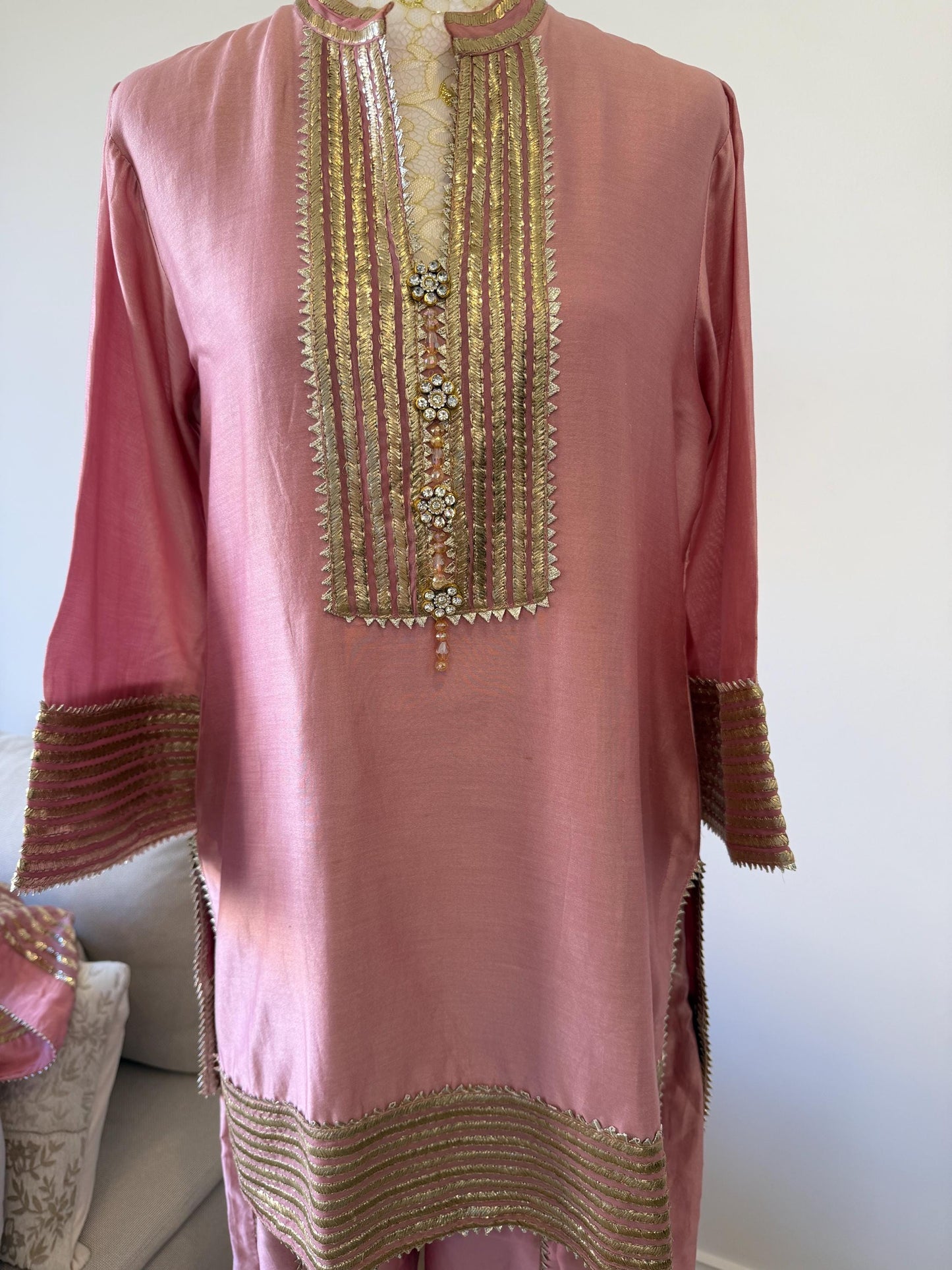Dusty Pink Mul Chanderi Sharara Set with Statement Dupatta