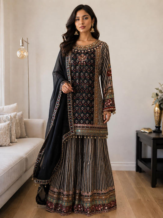 Black Crape Sharara Suit