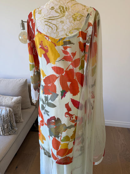 Floral Digital Print Chinon Sharara Suit with Mirror & Embroidery Work