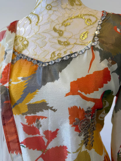 Floral Digital Print Chinon Sharara Suit with Mirror & Embroidery Work