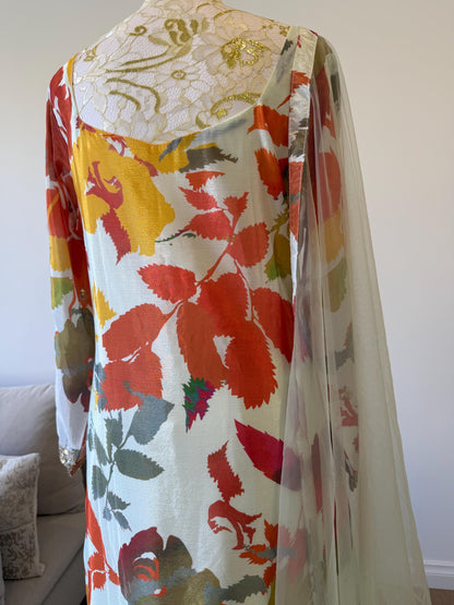 Floral Digital Print Chinon Sharara Suit with Mirror & Embroidery Work
