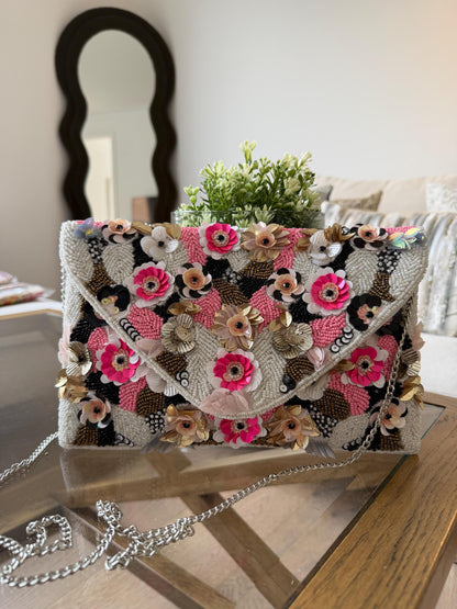 Floral Beaded Clutch Bag