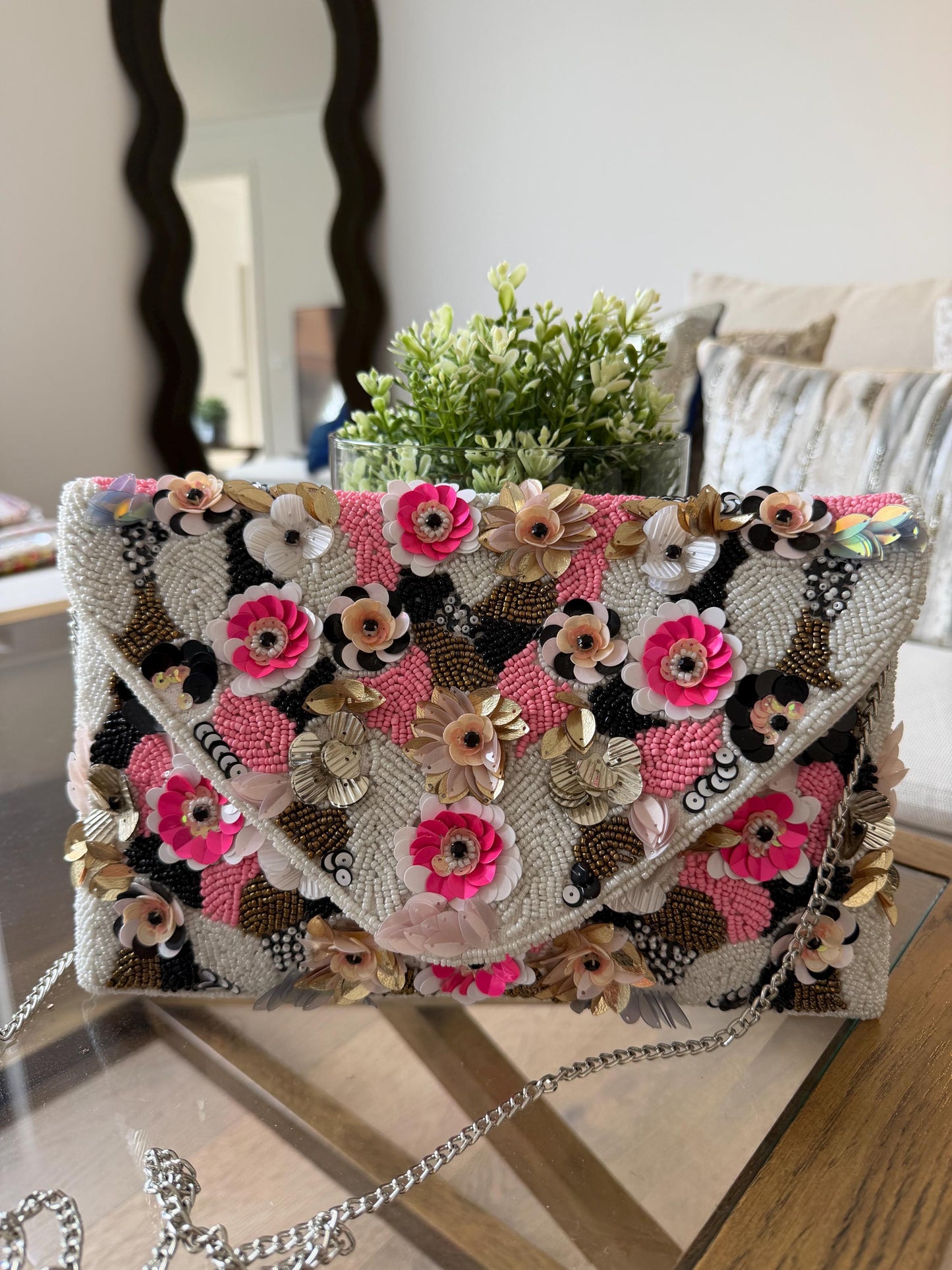 Floral Beaded Clutch Bag
