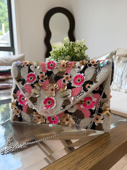 Floral Beaded Clutch Bag