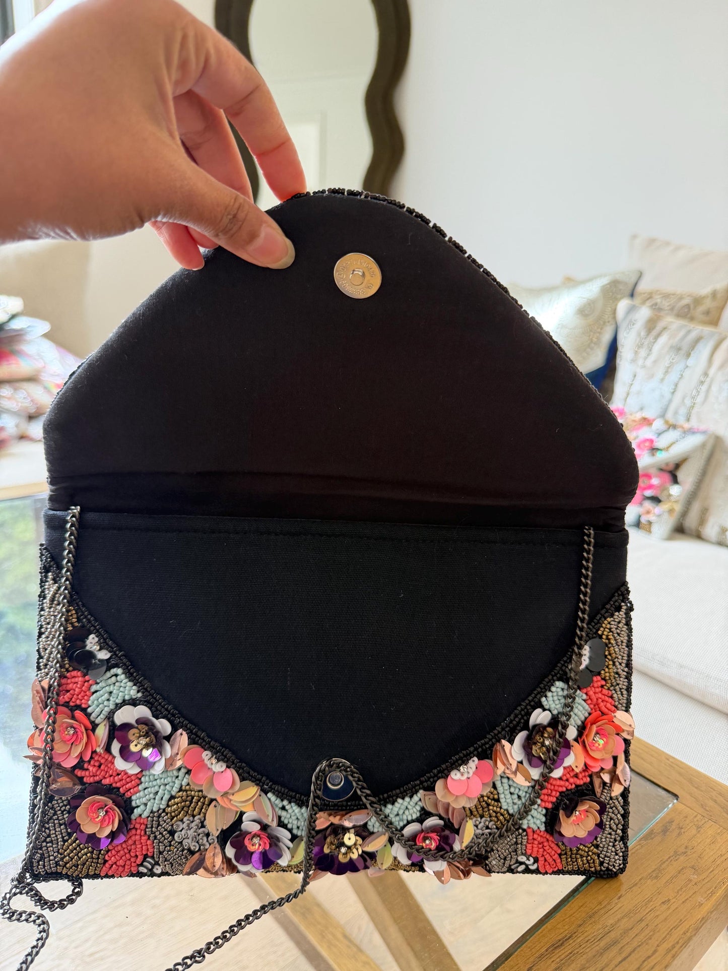 Floral Beaded Clutch Bag