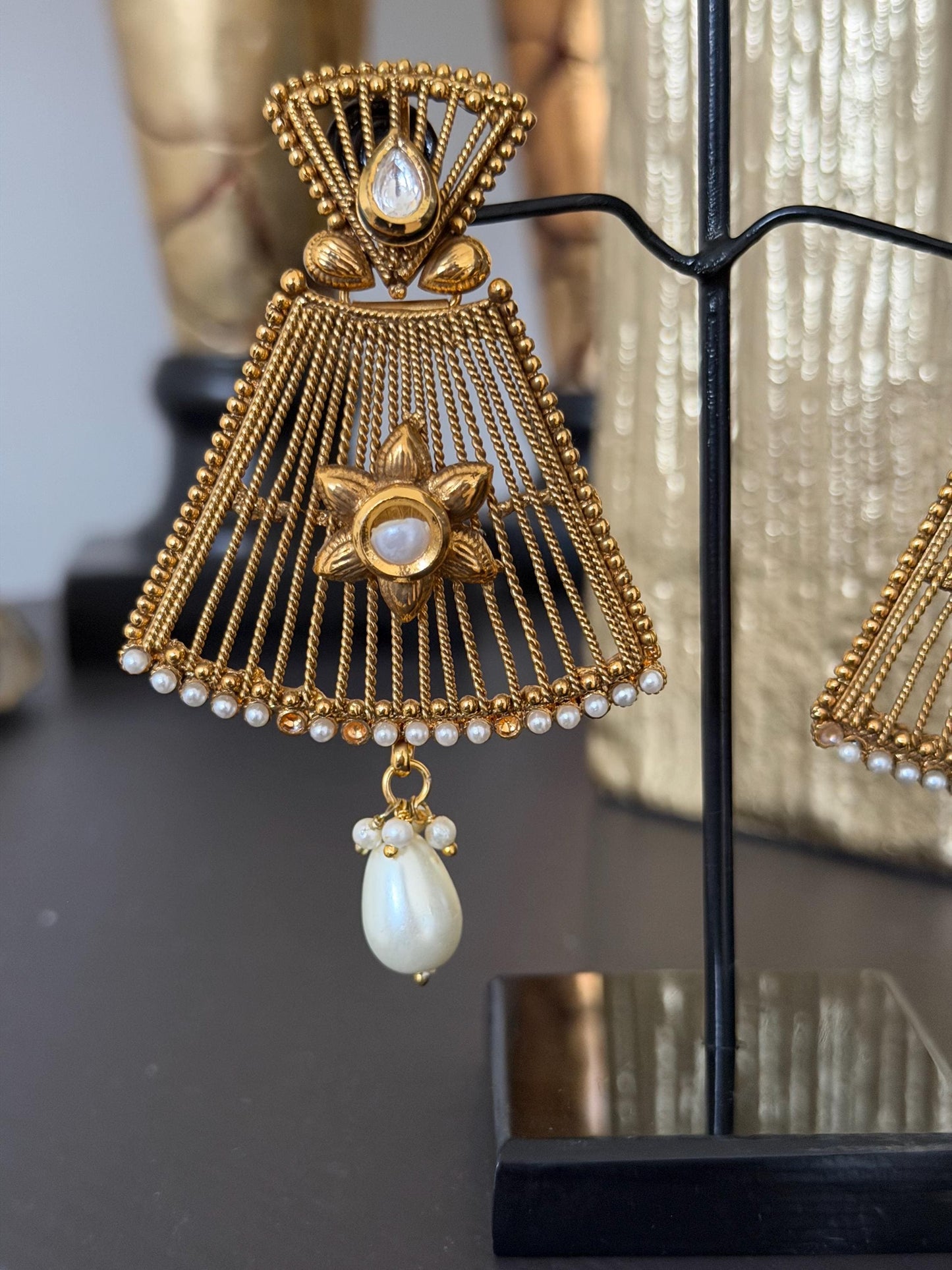 Gold Pearl Statement Earrings