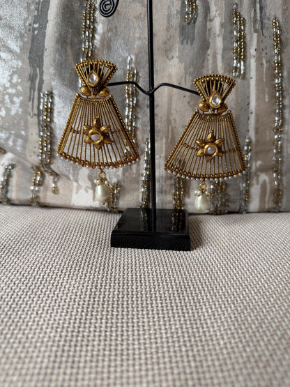 Gold Pearl Statement Earrings