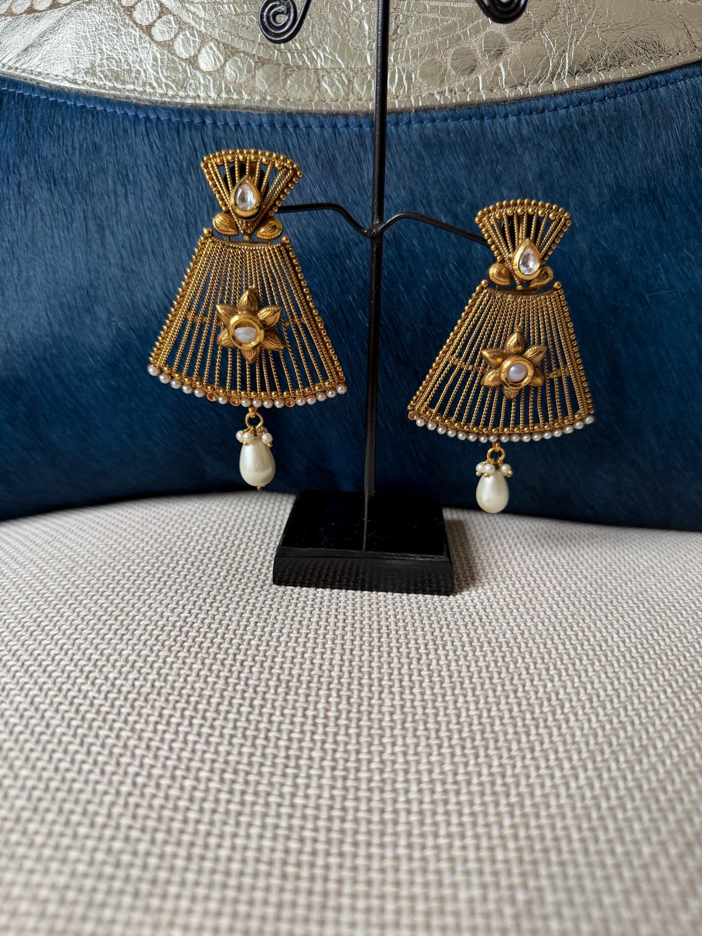 Gold Pearl Statement Earrings