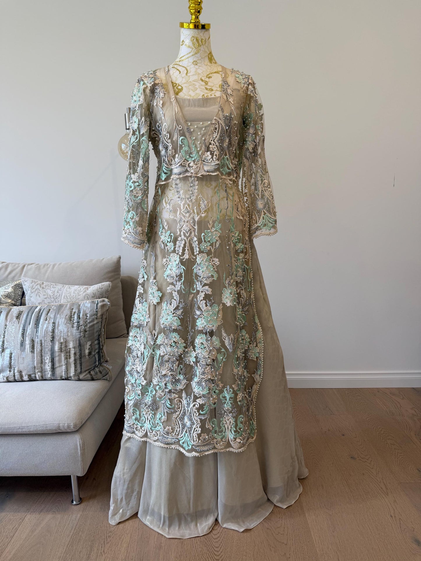 Pearl Embellished Net Jacket Lehenga Set