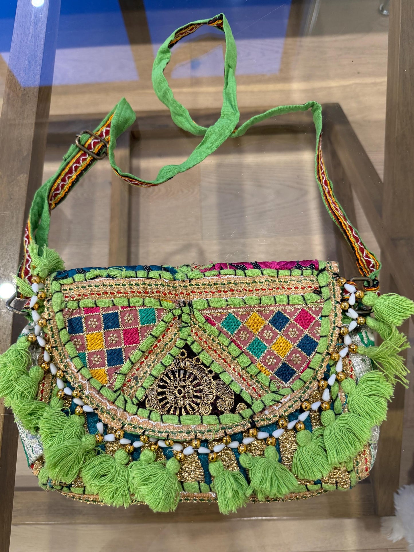 Boho Embroidered Cotton Tassel Crossbody Bag