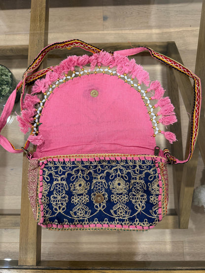 Boho Embroidered Cotton Tassel Crossbody Bag