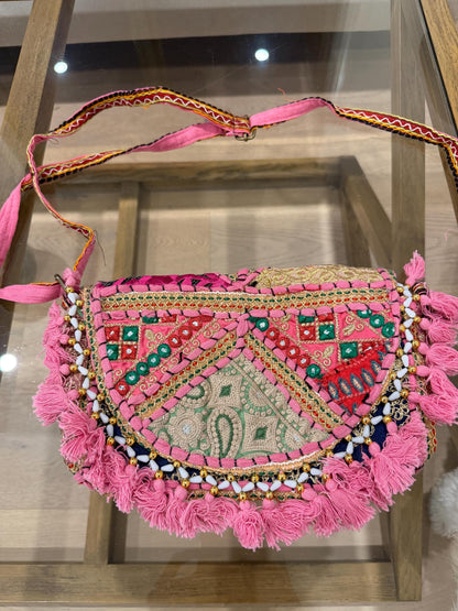 Boho Embroidered Cotton Tassel Crossbody Bag