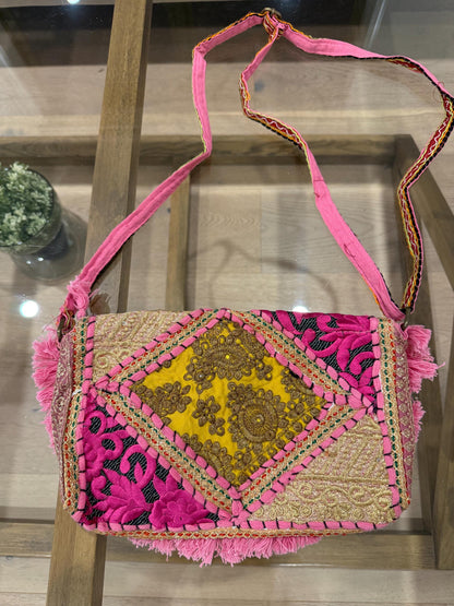 Boho Embroidered Cotton Tassel Crossbody Bag