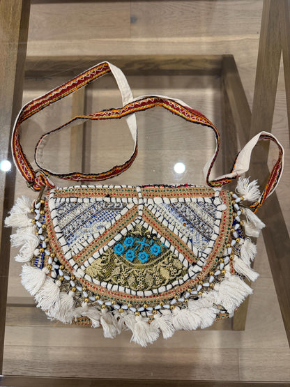 Boho Embroidered Cotton Tassel Crossbody Bag