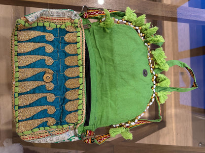 Boho Embroidered Cotton Tassel Crossbody Bag