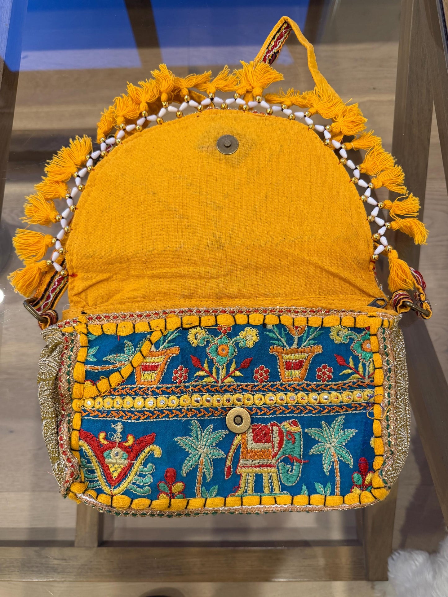 Boho Embroidered Cotton Tassel Crossbody Bag