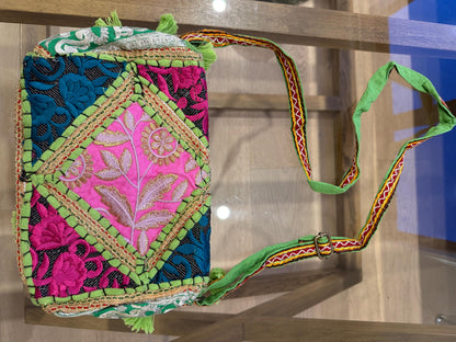 Boho Embroidered Cotton Tassel Crossbody Bag