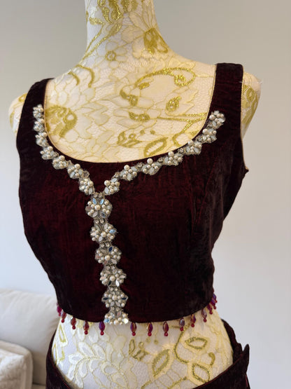 Deep Maroon Velvet Palazzo Set with Georgette Shimmer Cape