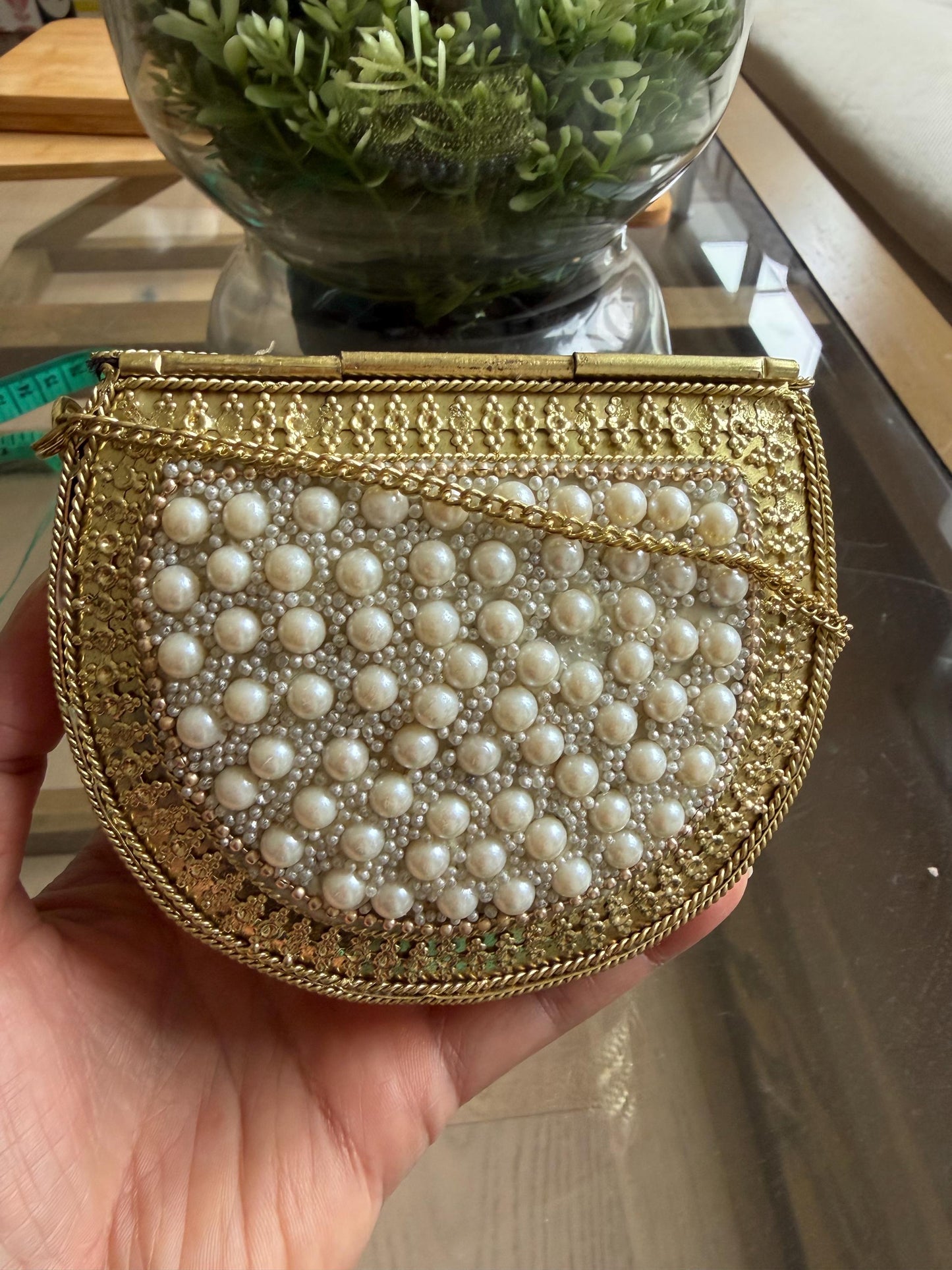 Handmade Pearl Metal Clutch Bag