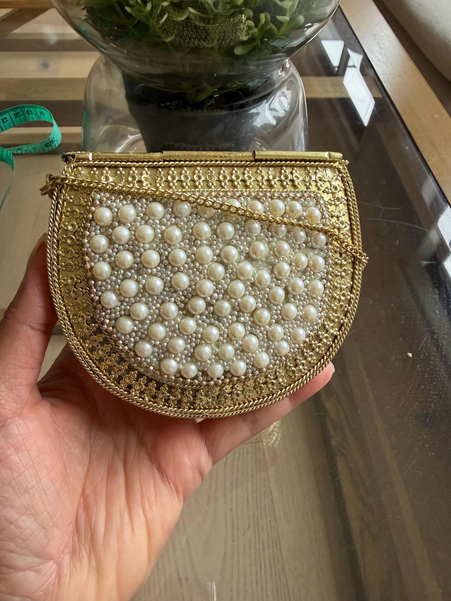 Handmade Pearl Metal Clutch Bag