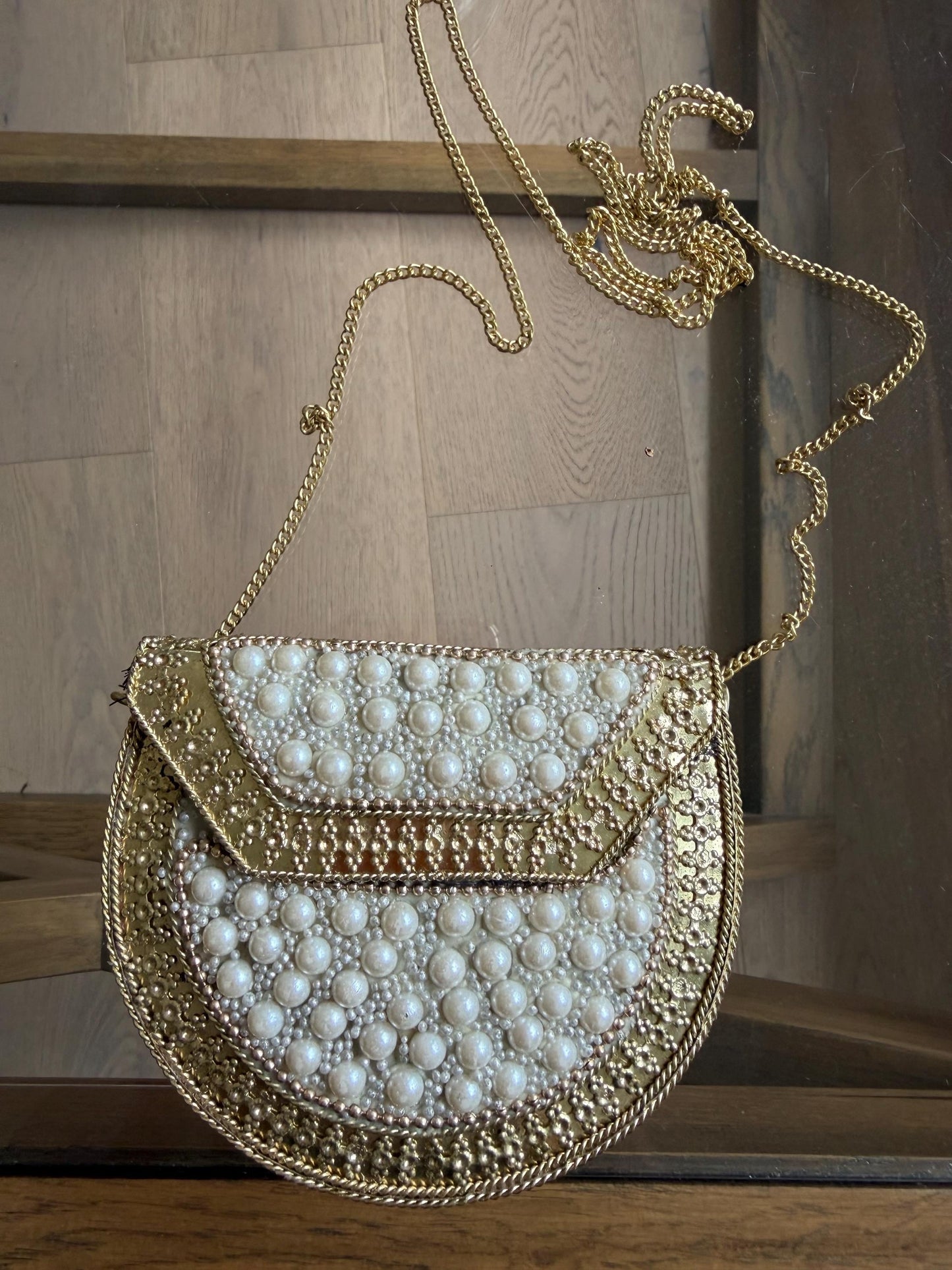 Handmade Pearl Metal Clutch Bag