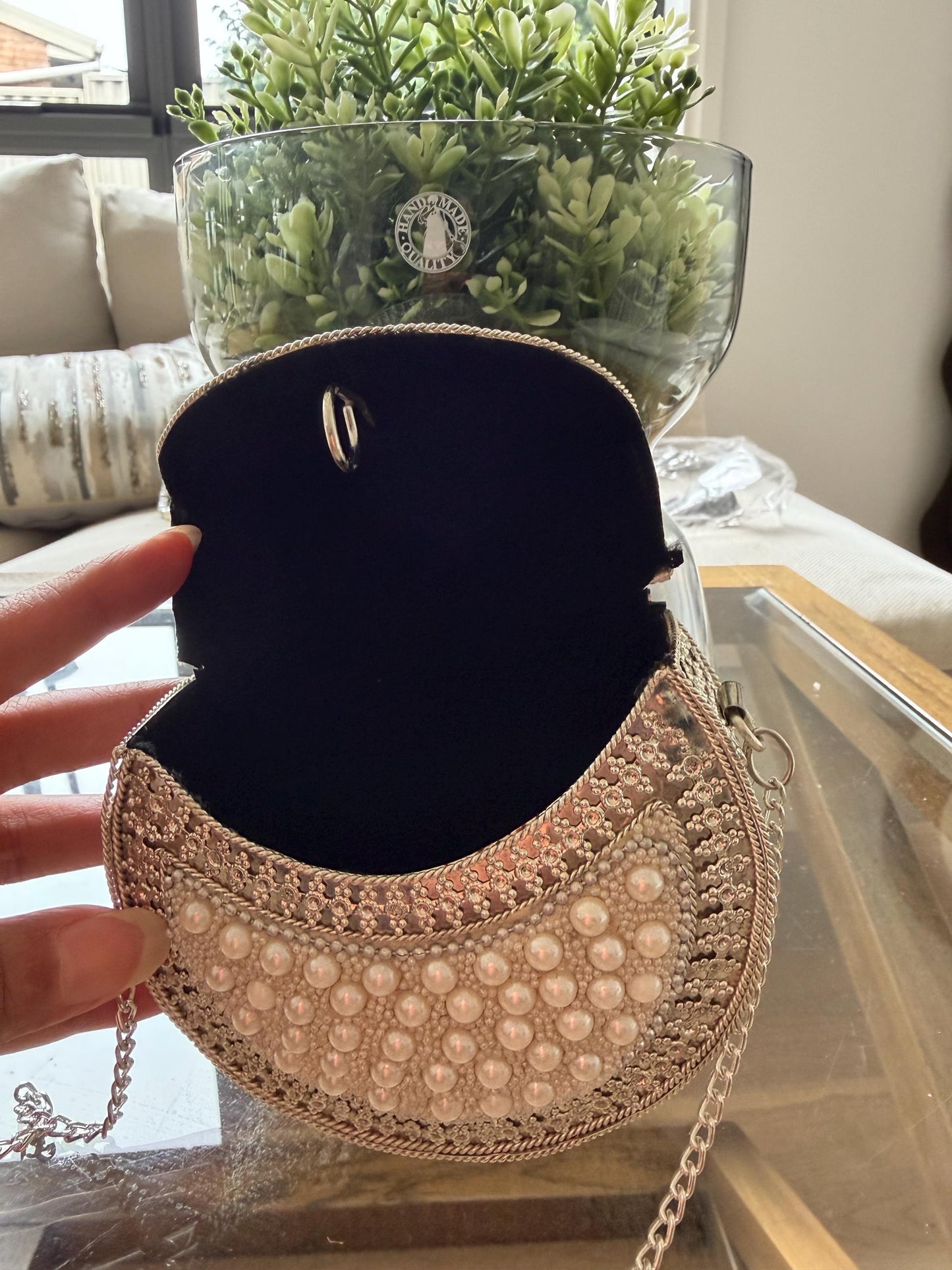 Handmade Pearl Metal Clutch Bag