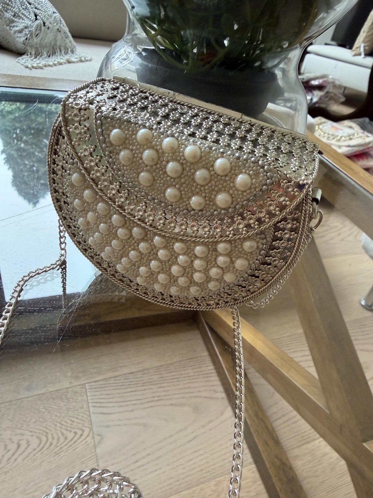 Handmade Pearl Metal Clutch Bag