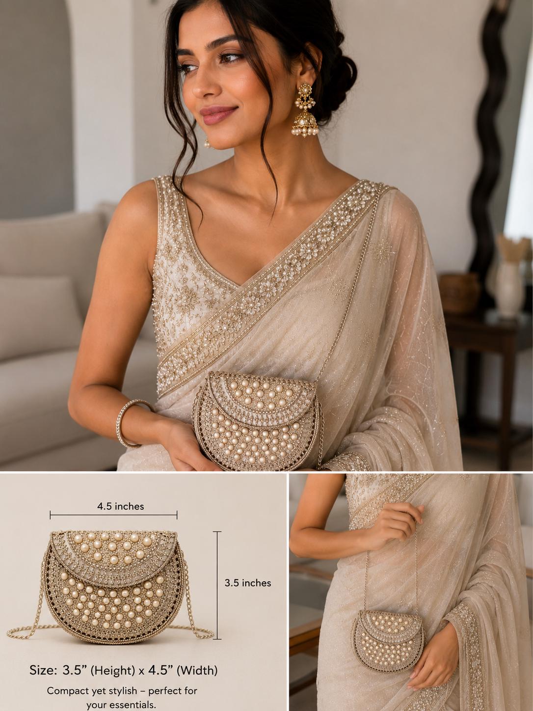 Handmade Pearl Metal Clutch Bag