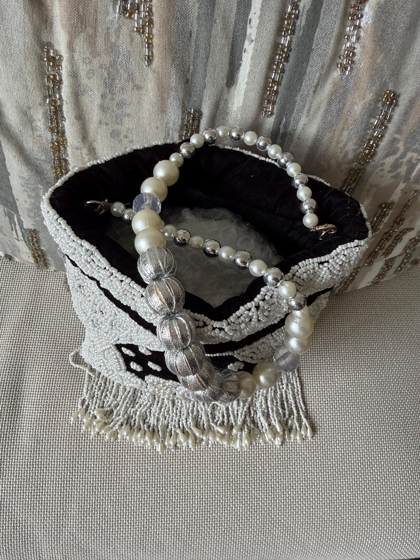 Handmade Velvet Potli Bag with Pearl Bead Work