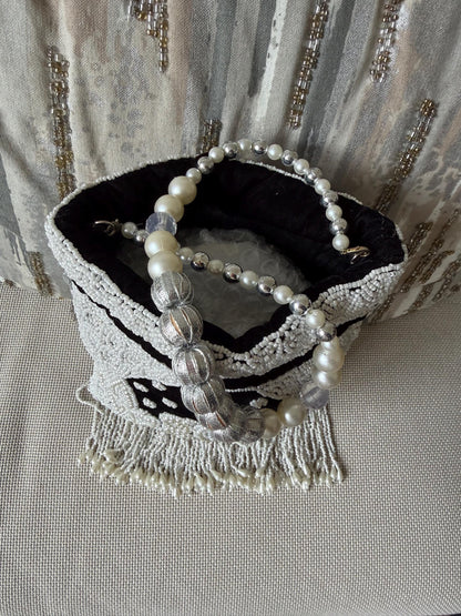 Handmade Velvet Potli Bag with Pearl Bead Work