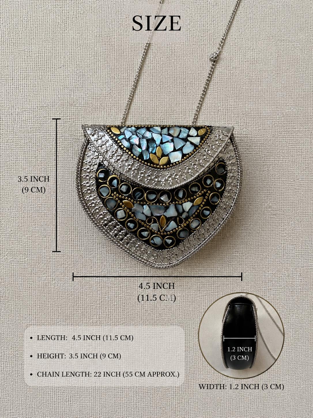 Handcrafted Mosaic Clutch Bag | Ethnic Mirror Work Sling Purse, Boho Evening Bag