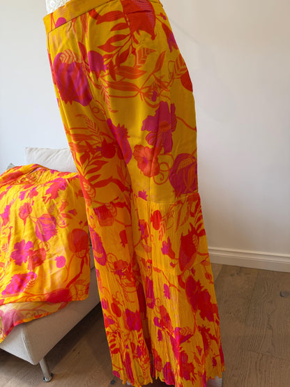 Yellow Pink Floral Chinon Indo Western Co-Ord Set with Cape
