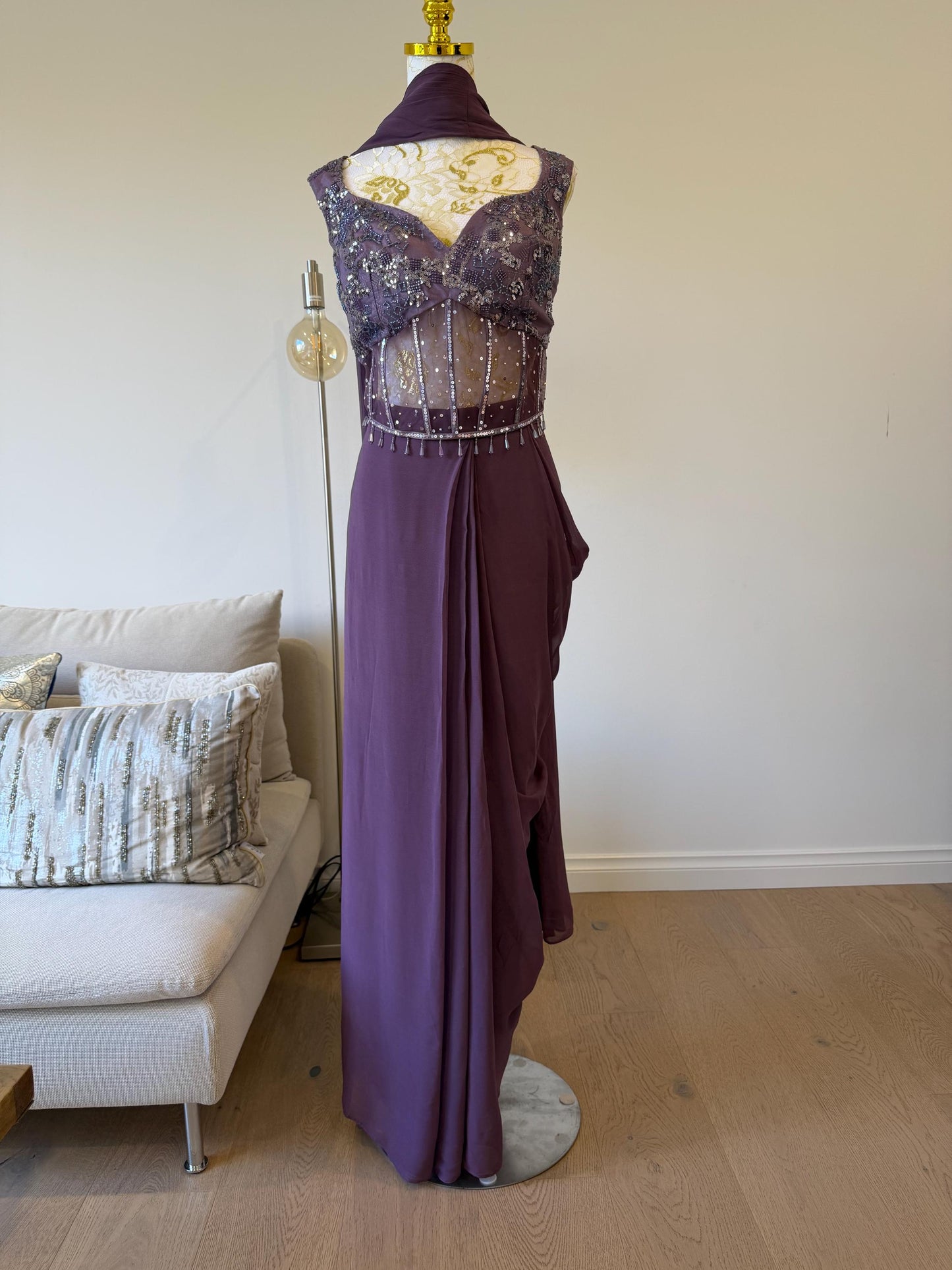 Plum Georgette Ready-to-Wear Saree