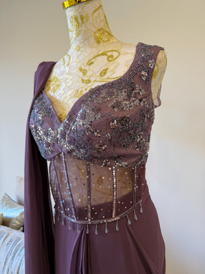 Plum Georgette Ready-to-Wear Saree