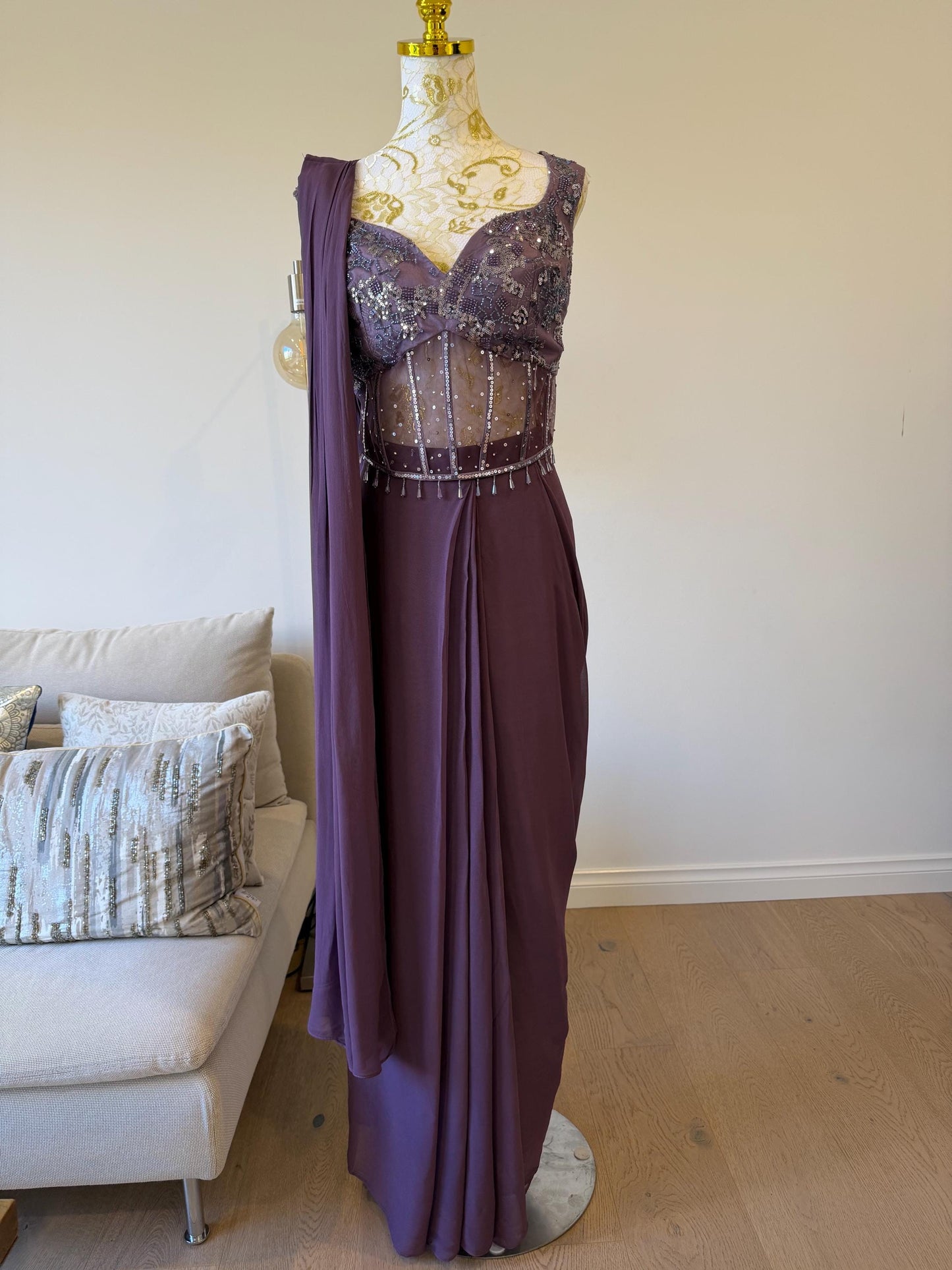Plum Georgette Ready-to-Wear Saree