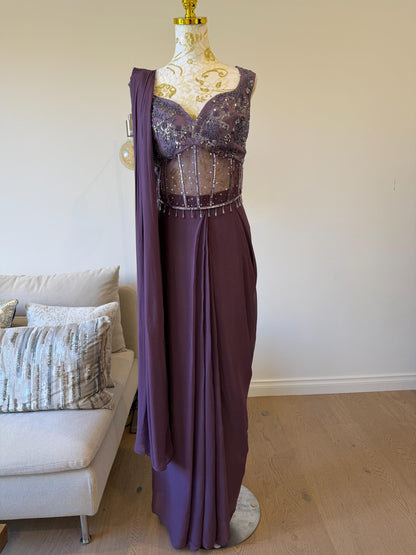 Plum Georgette Ready-to-Wear Saree