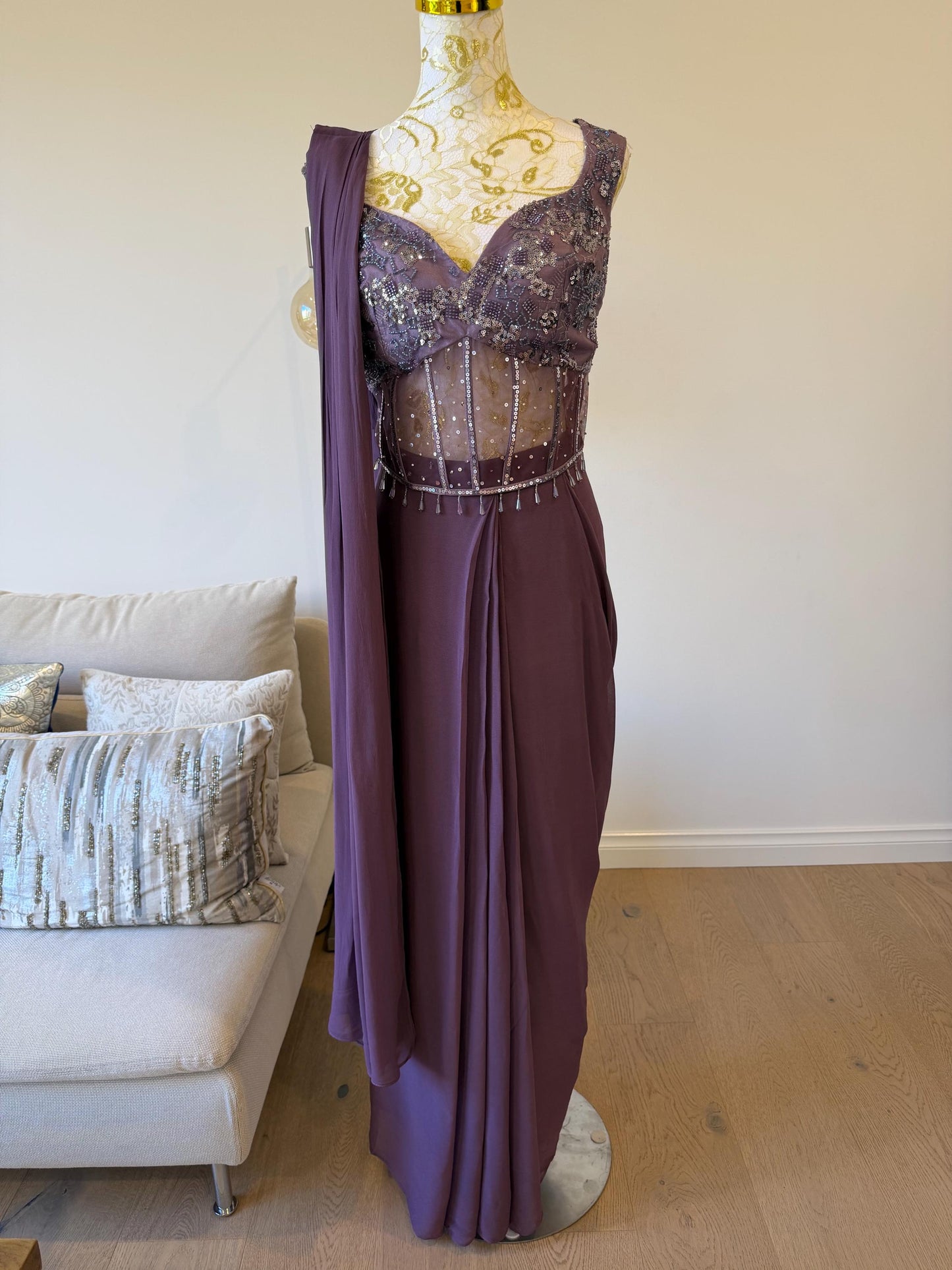 Plum Georgette Ready-to-Wear Saree
