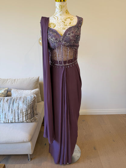 Plum Georgette Ready-to-Wear Saree