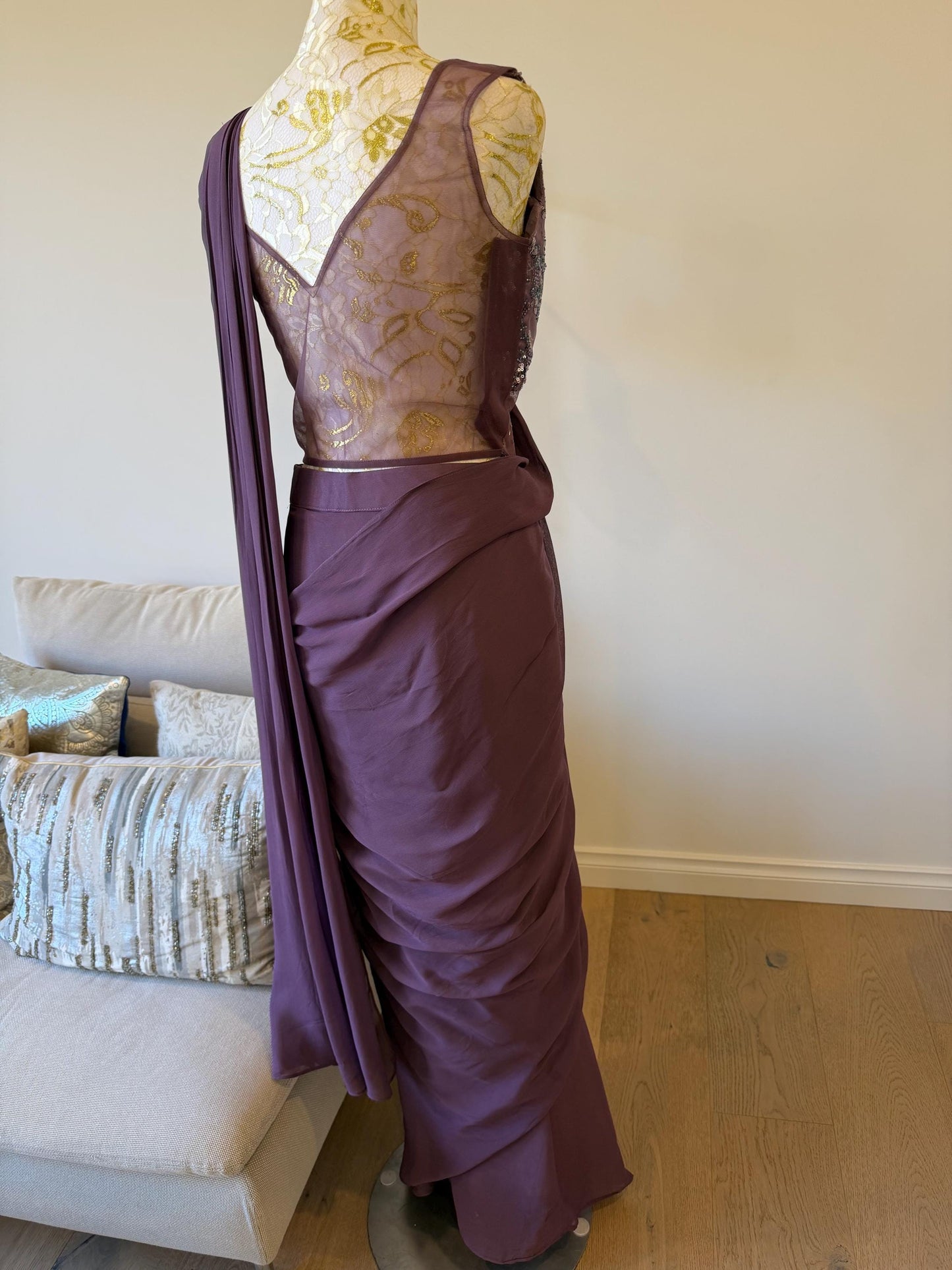 Plum Georgette Ready-to-Wear Saree