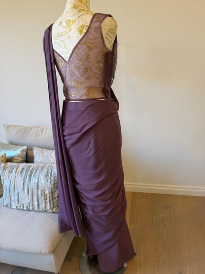 Plum Georgette Ready-to-Wear Saree