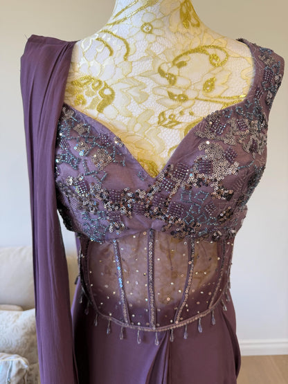 Plum Georgette Ready-to-Wear Saree