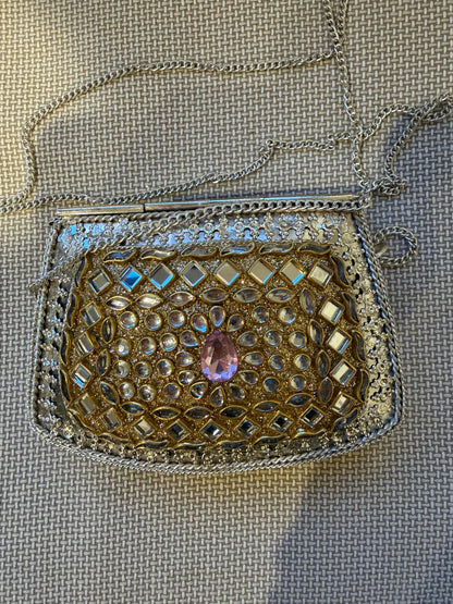 Rose Gold Kundan Metal Clutch Bag