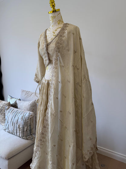 Ivory Tissue Silk Lehenga Set with Gota Detailing