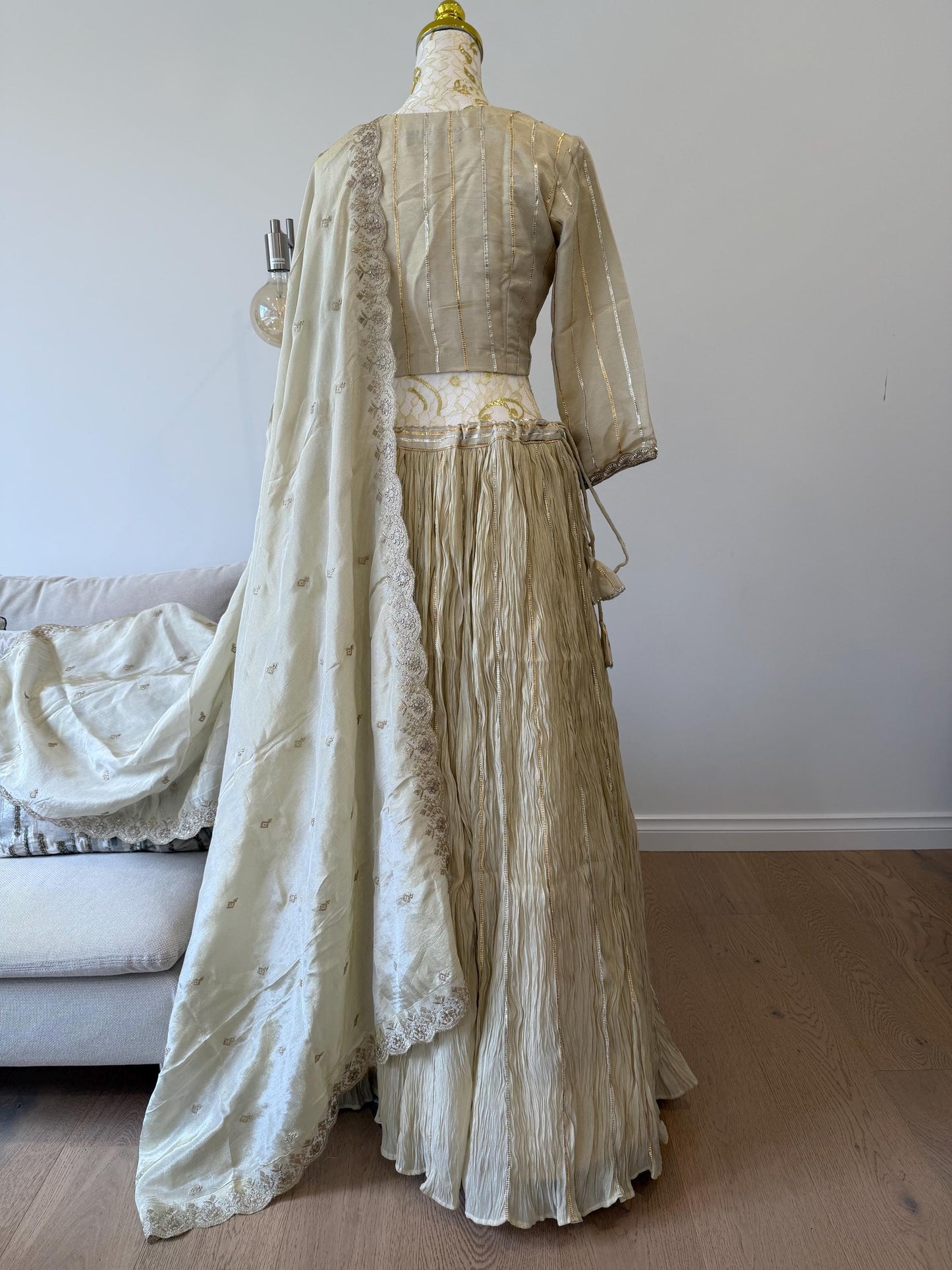 Ivory Tissue Silk Lehenga Set with Gota Detailing