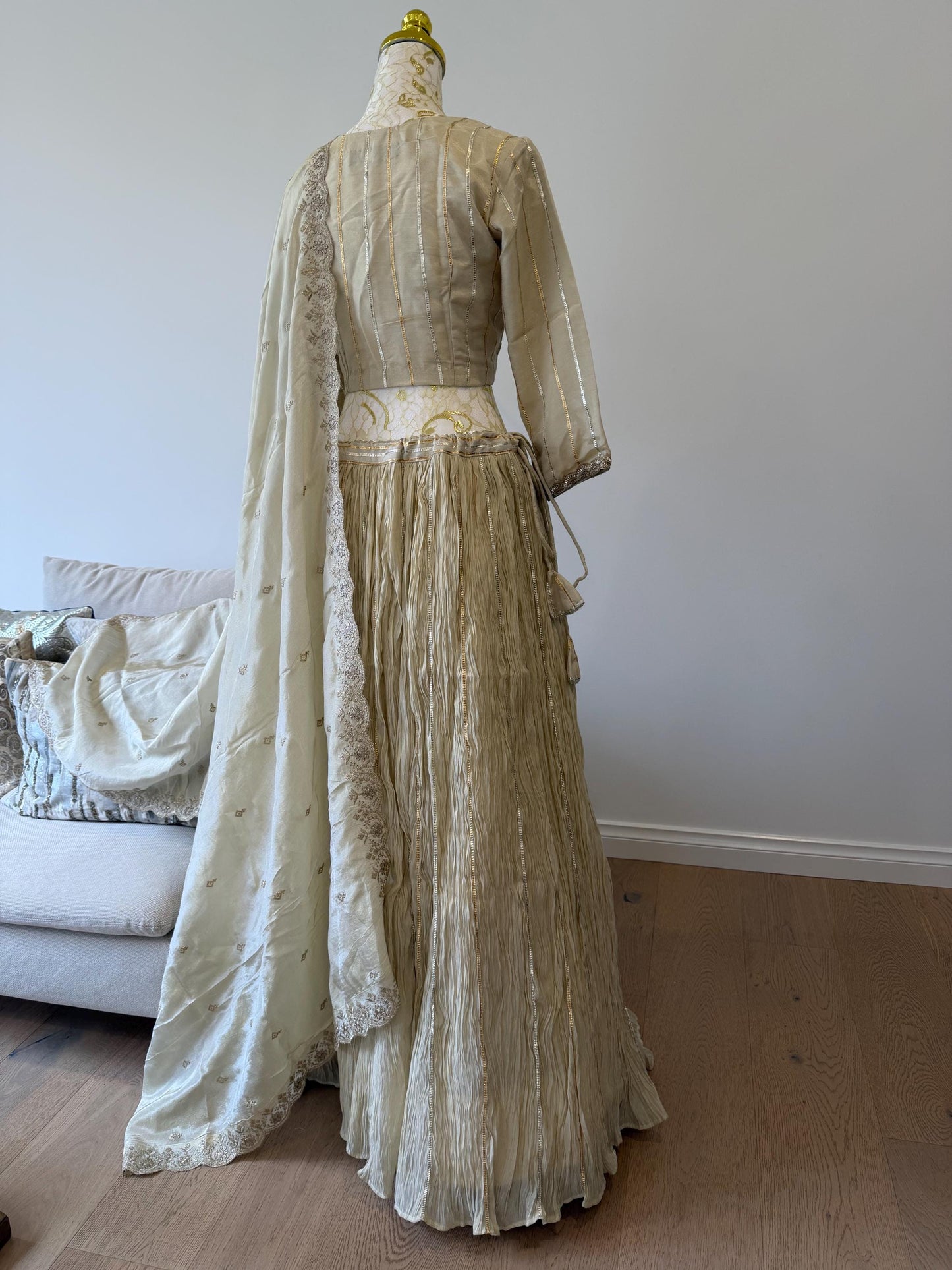 Ivory Tissue Silk Lehenga Set with Gota Detailing