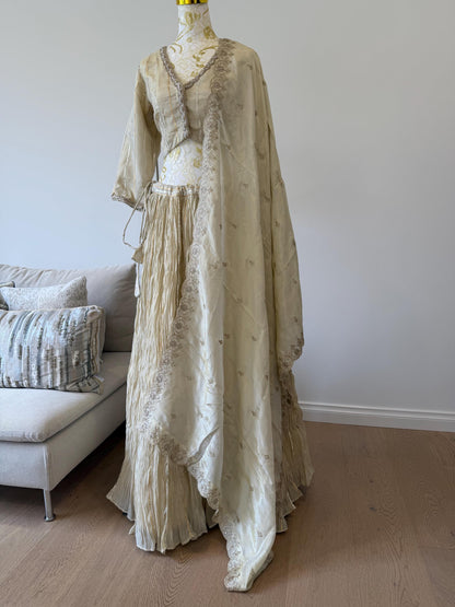 Ivory Tissue Silk Lehenga Set with Gota Detailing