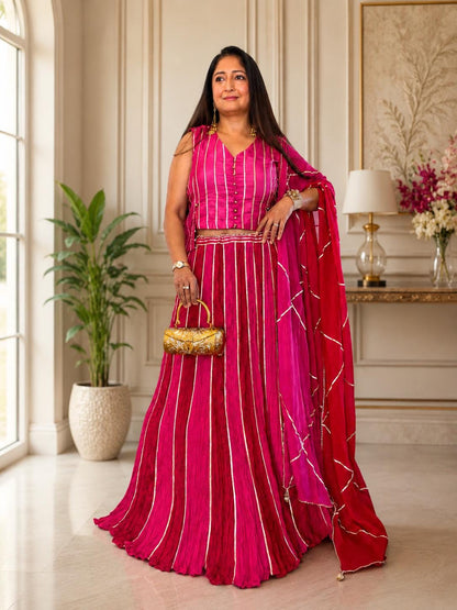 Pink Ombre Chanderi Silk Lehenga Set