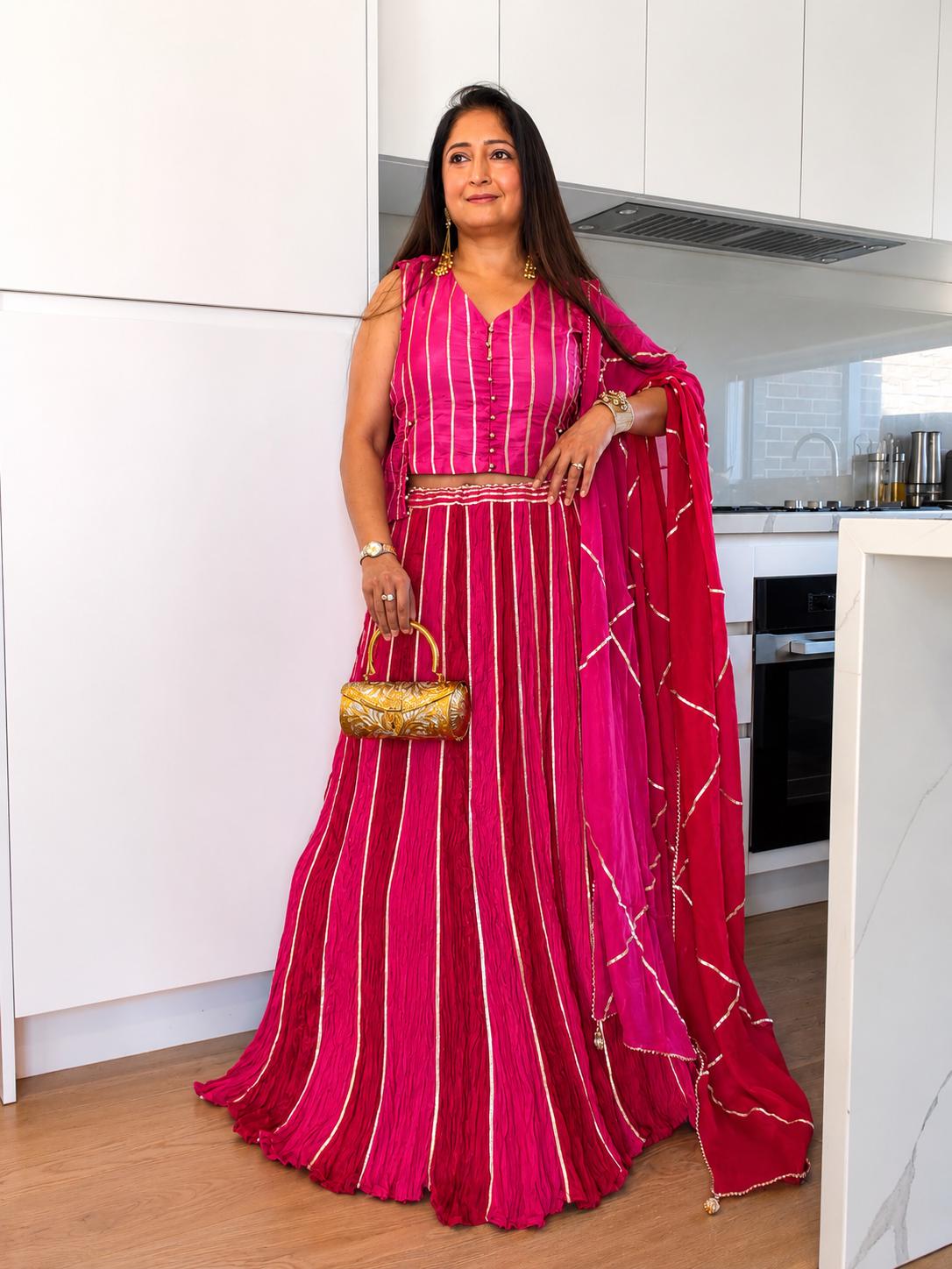 Pink Ombre Chanderi Silk Lehenga Set