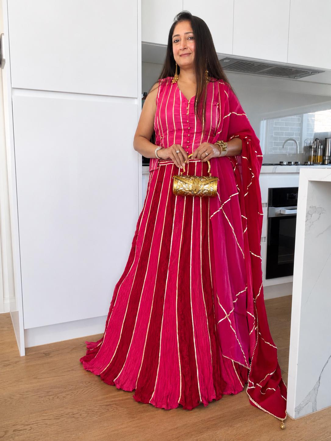 Pink Ombre Chanderi Silk Lehenga Set